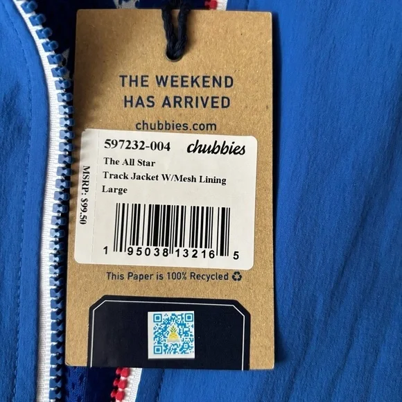 Chubbies Men’s The All Star Track Jacket Size Large New Mesh Lining Hooded